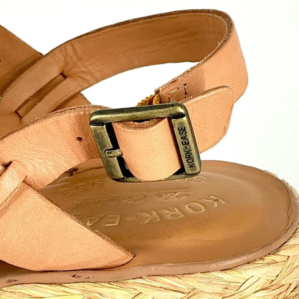 Kork-Ease Size 8 Tan Leather Espadrille Platform Wedge Sandals Ande‎